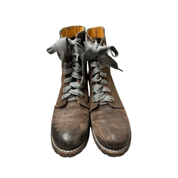 Frye Sabrina 9.5 brown oiled suede lace up 2" block heel ankle boots lug combat - Picture 2 of 10